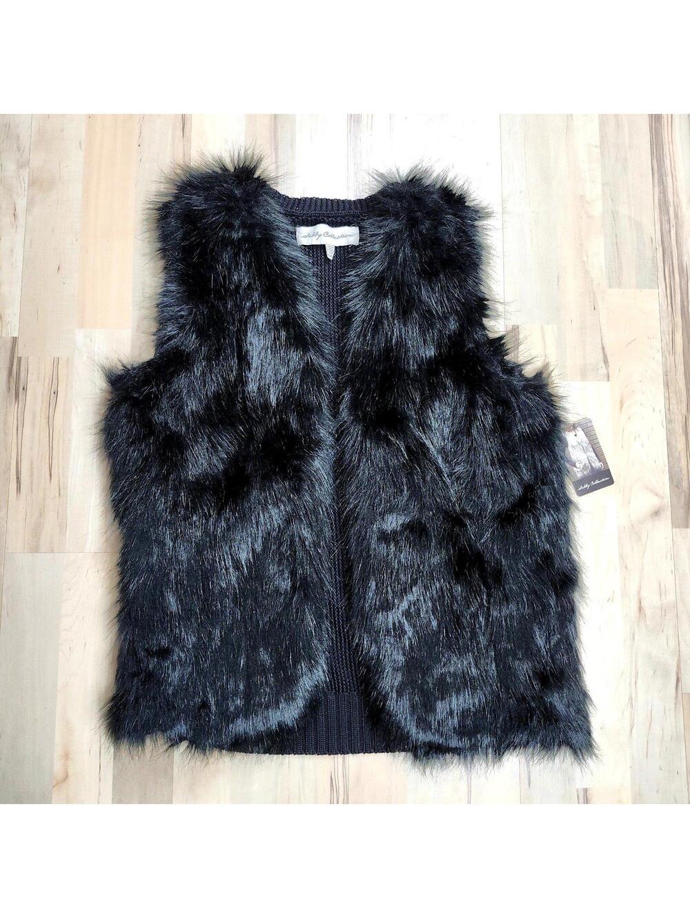 Sebby Collection Faux Fur Vest Sleeveless Knit Back Black Vest Size XL